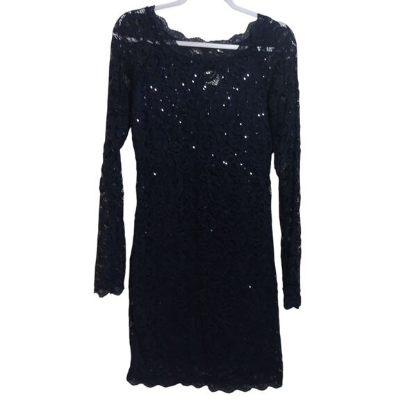 My Michelle Navy Blue Lace & Sequin Bodycon Dress Event Classic Size L - Picture 1 of 8